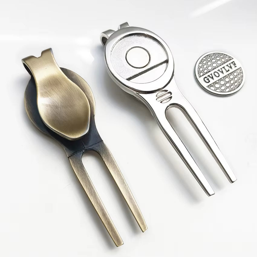 1Pc Golf Divot Repair Tool with  Ball Marker, a Unique and Multi-Functional Golf Accessory, Silver and Copper Two Colors