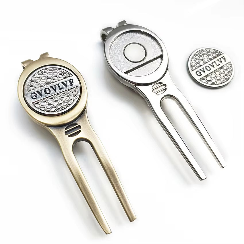 1Pc Golf Divot Repair Tool with  Ball Marker, a Unique and Multi-Functional Golf Accessory, Silver and Copper Two Colors