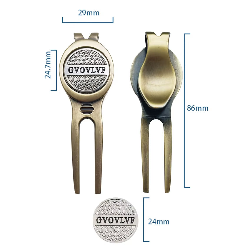 1Pc Golf Divot Repair Tool with  Ball Marker, a Unique and Multi-Functional Golf Accessory, Silver and Copper Two Colors