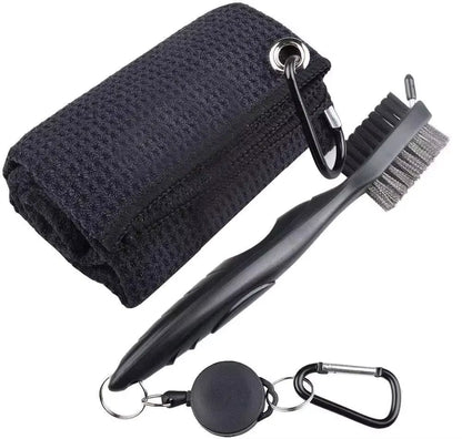 Golf Club Brush and Towel Cleaner Kit,Dual Sided Groove Cleaning Brush with Spike for Putter Wedge Ball Groove