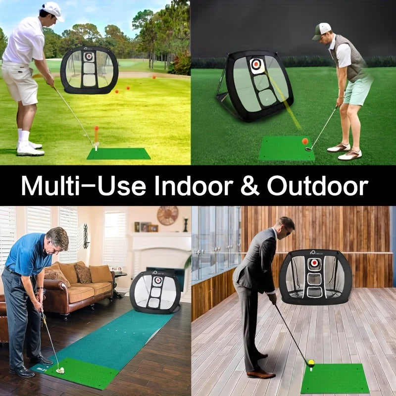 Golf Chipping Net with Mat Kit Ultra-Stable Pop up Golfing Target Net for Indoor/Outdoor/Backyard Accuracy and Swing Practice